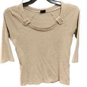 Tribal Sz Large 100% cotton tan and white striped medium scoop neck top